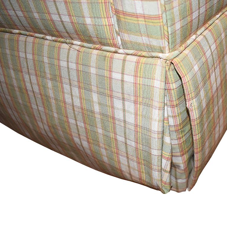 American Oversize Vintage Kravet Down Fill Lounge Chairs in Green and Cream Plaid For Sale