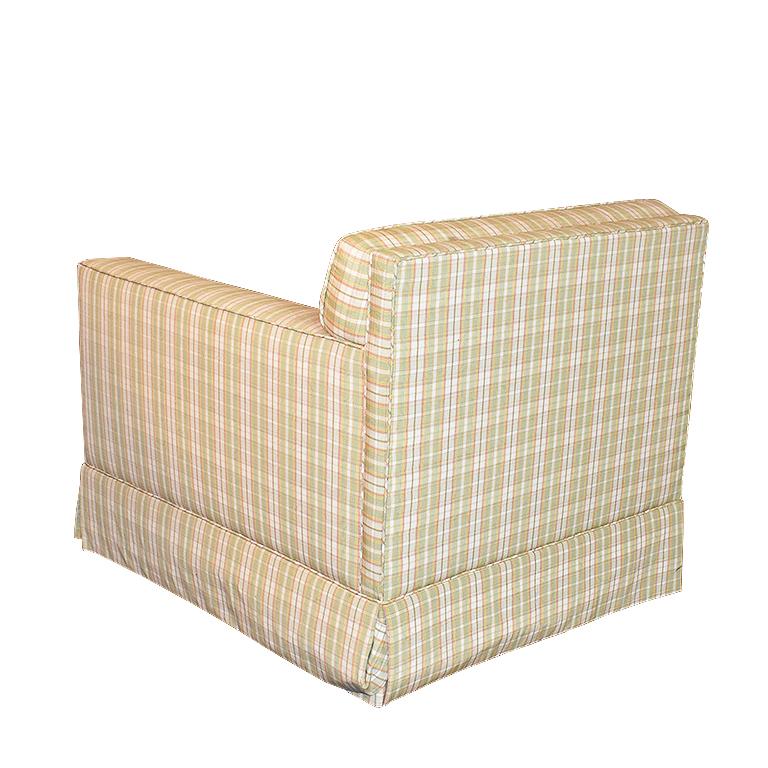 Oversize Vintage Kravet Down Fill Lounge Chairs in Green and Cream Plaid In Good Condition For Sale In Oklahoma City, OK