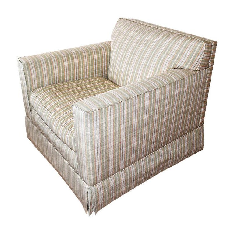 Oversize Vintage Kravet Down Fill Lounge Chairs In Green And Cream