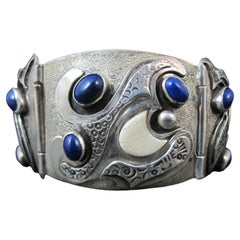 Pulsera vintage única de plata de ley con lapislázuli, 6", de Teresa Archibeque