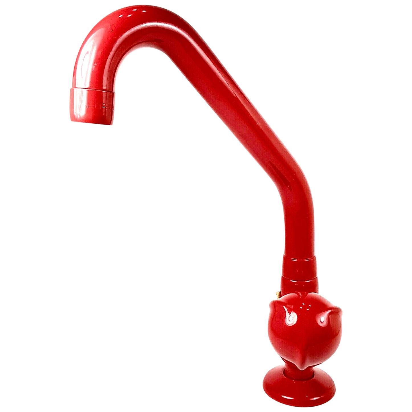 Custom Vintage Lipstick Red Curved Tap Faucet by KWC Switzerland, Single-Handle