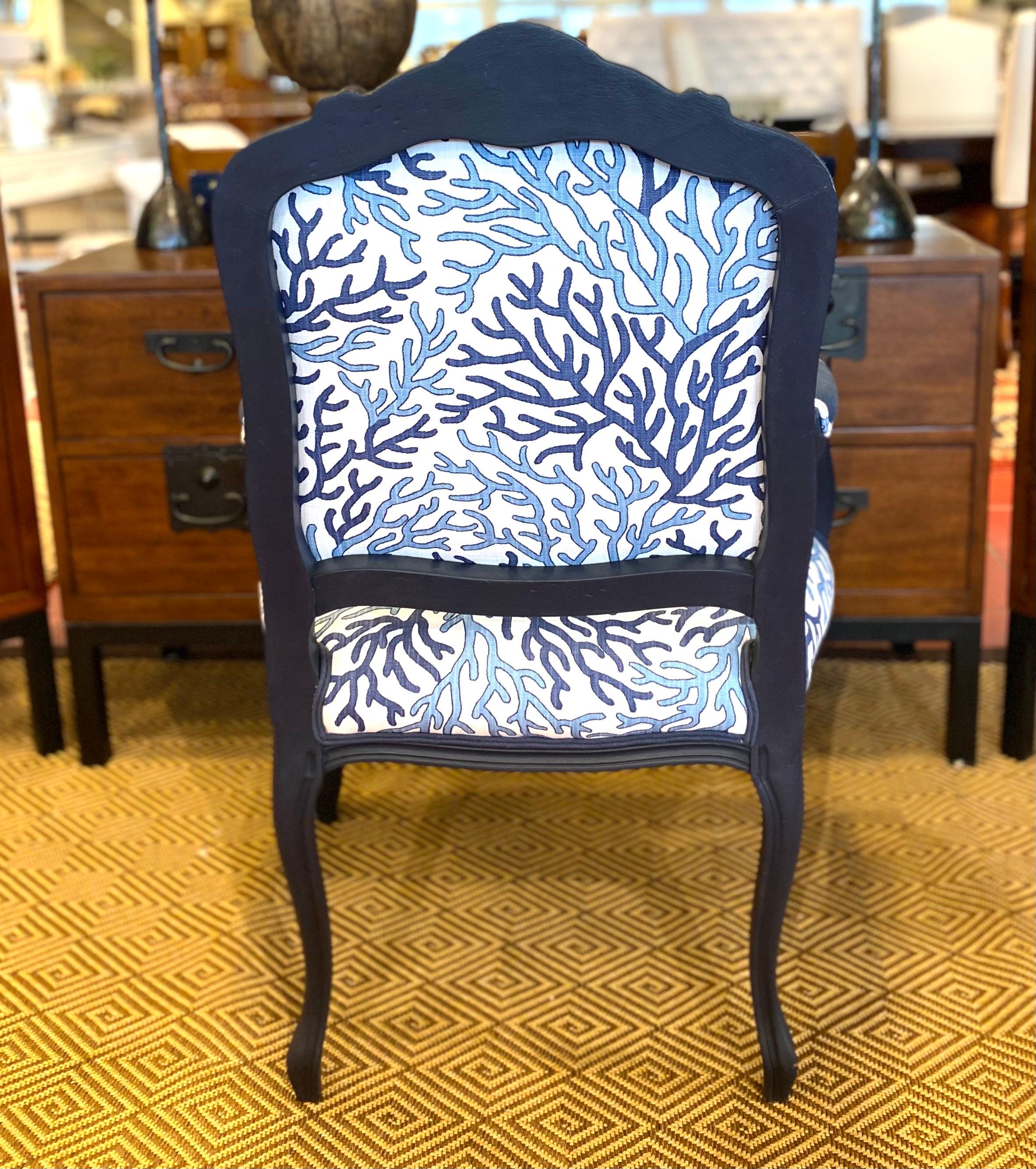 20th Century Custom Vintage Louis XV Bergère Chair Blue Coral