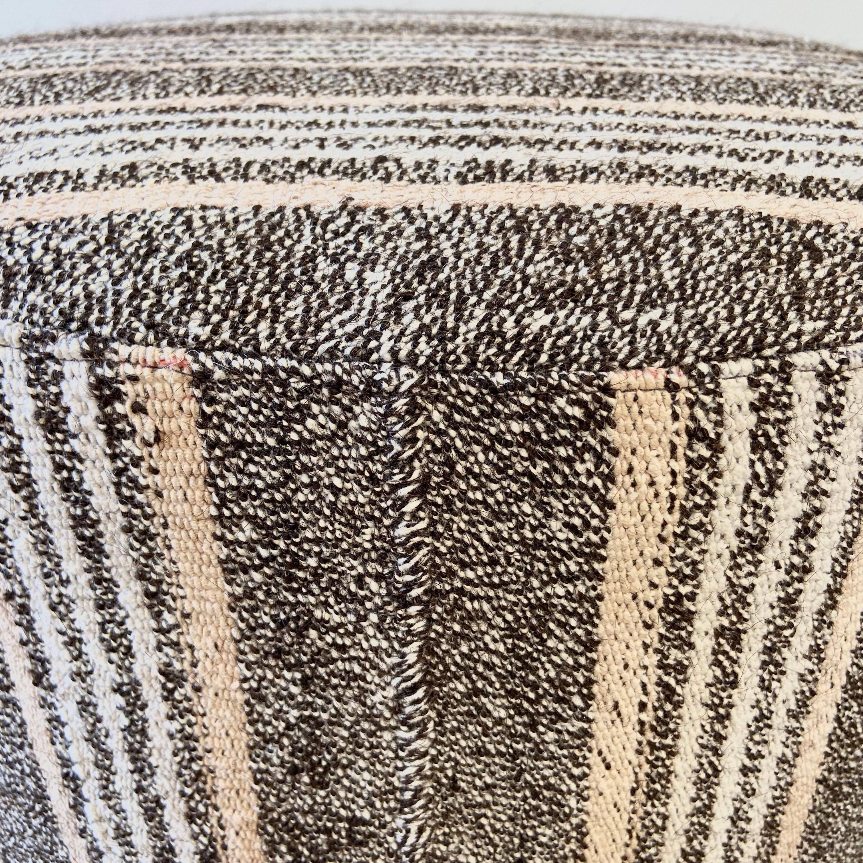 Contemporary Custom Vintage Turkish Rug Round Ottomans in Brown and Pinks