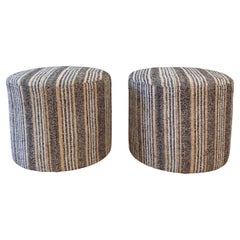 Custom Vintage Turkish Rug Round Ottomans in Brown and Pinks