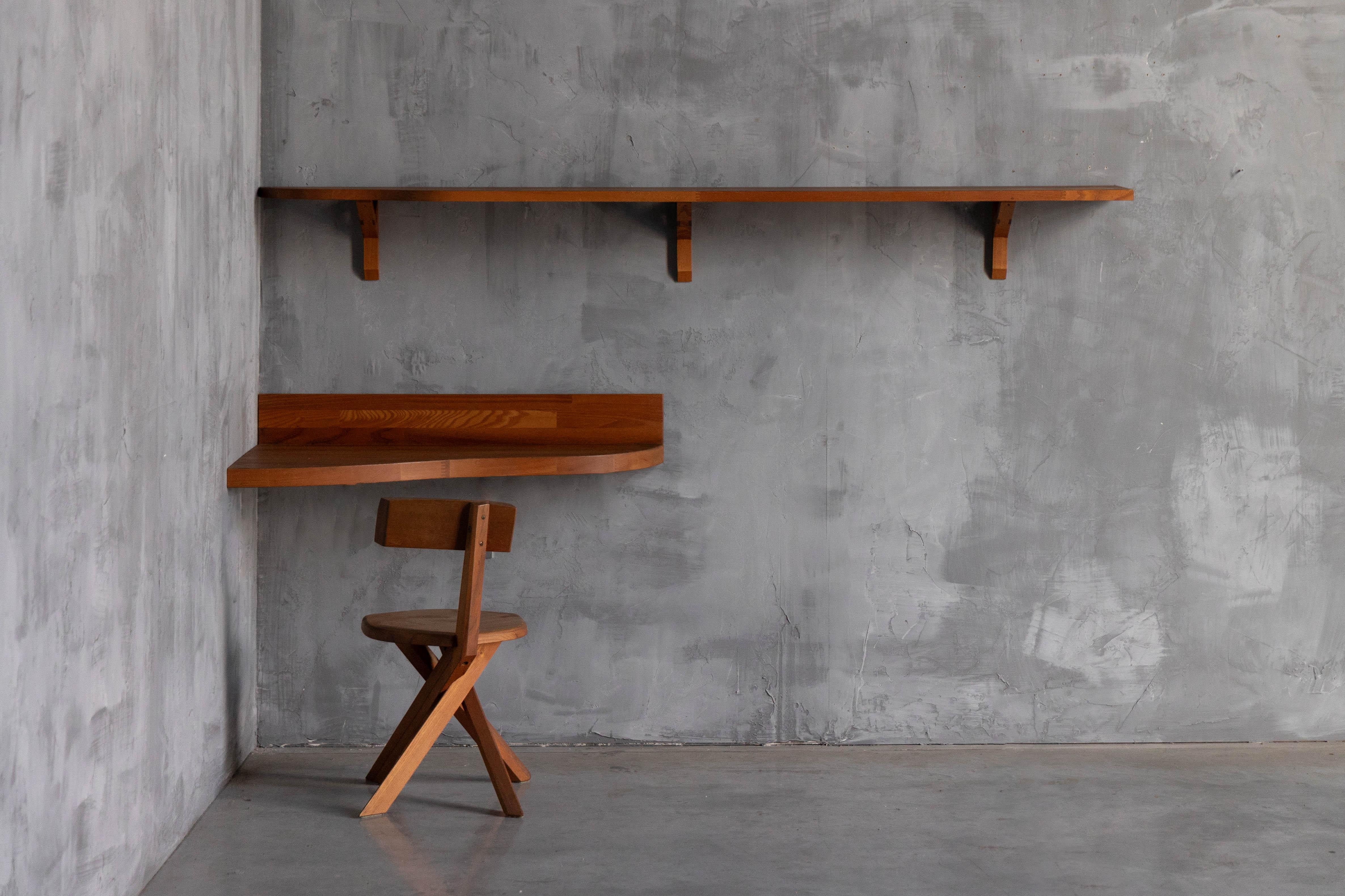 French Custom Wall Console and Shelf by Pierre Chapo, France, 1970s For Sale