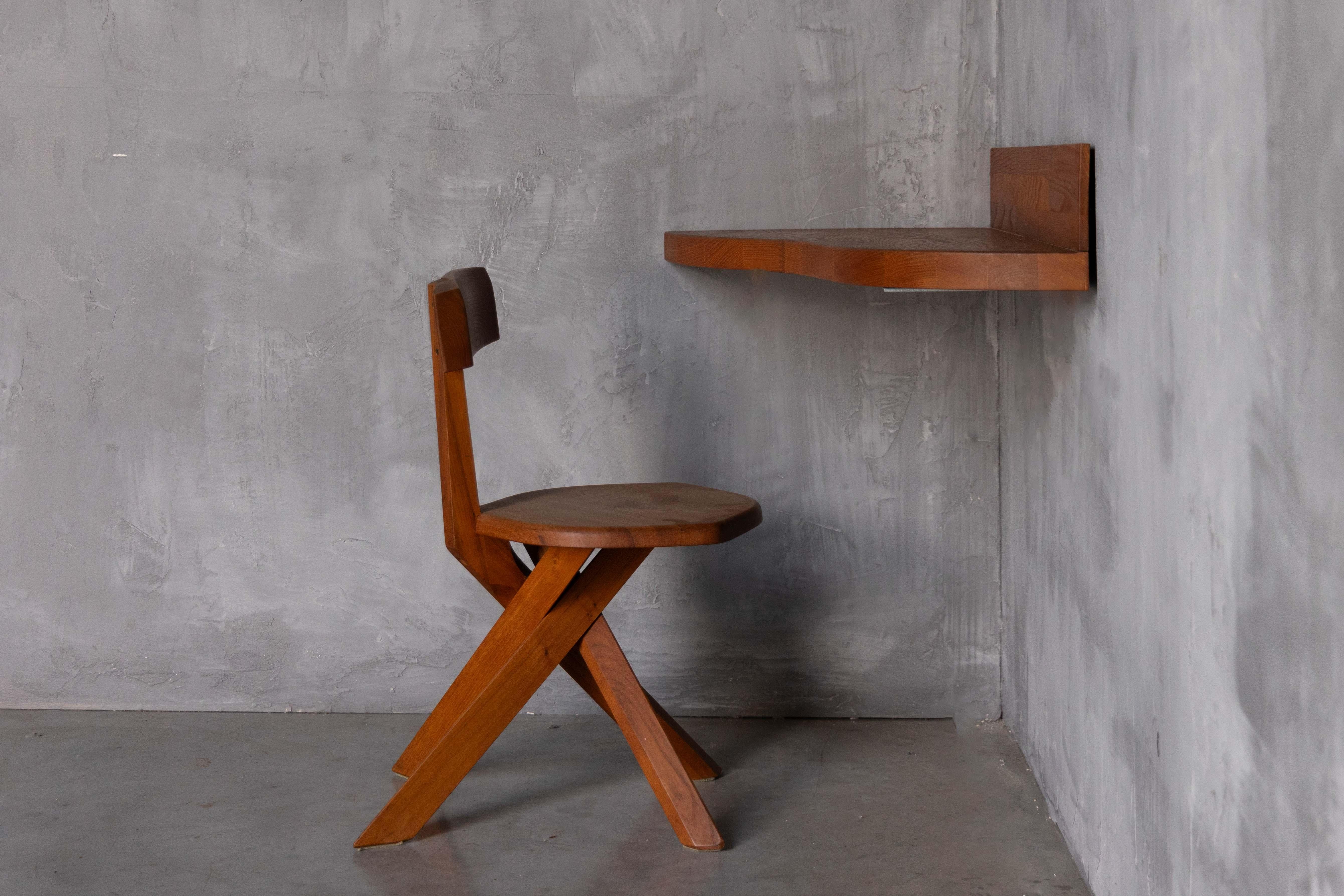 Late 20th Century Custom Wall Console and Shelf by Pierre Chapo, France, 1970s For Sale