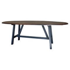 Custom walnut 2 plank top oval dining table Model LUSI dark finish