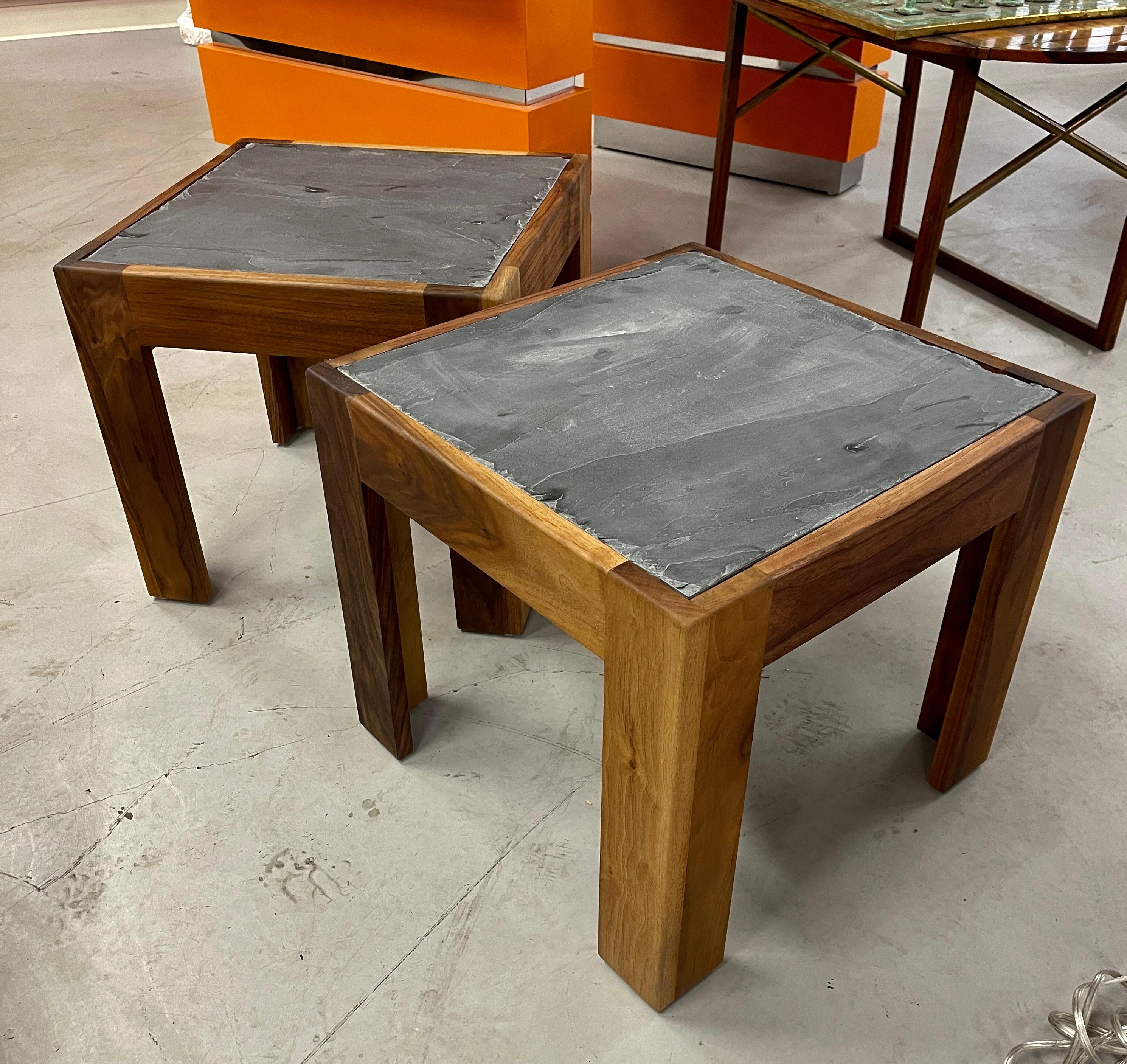 American Custom Walnut and Slate Tables For Sale