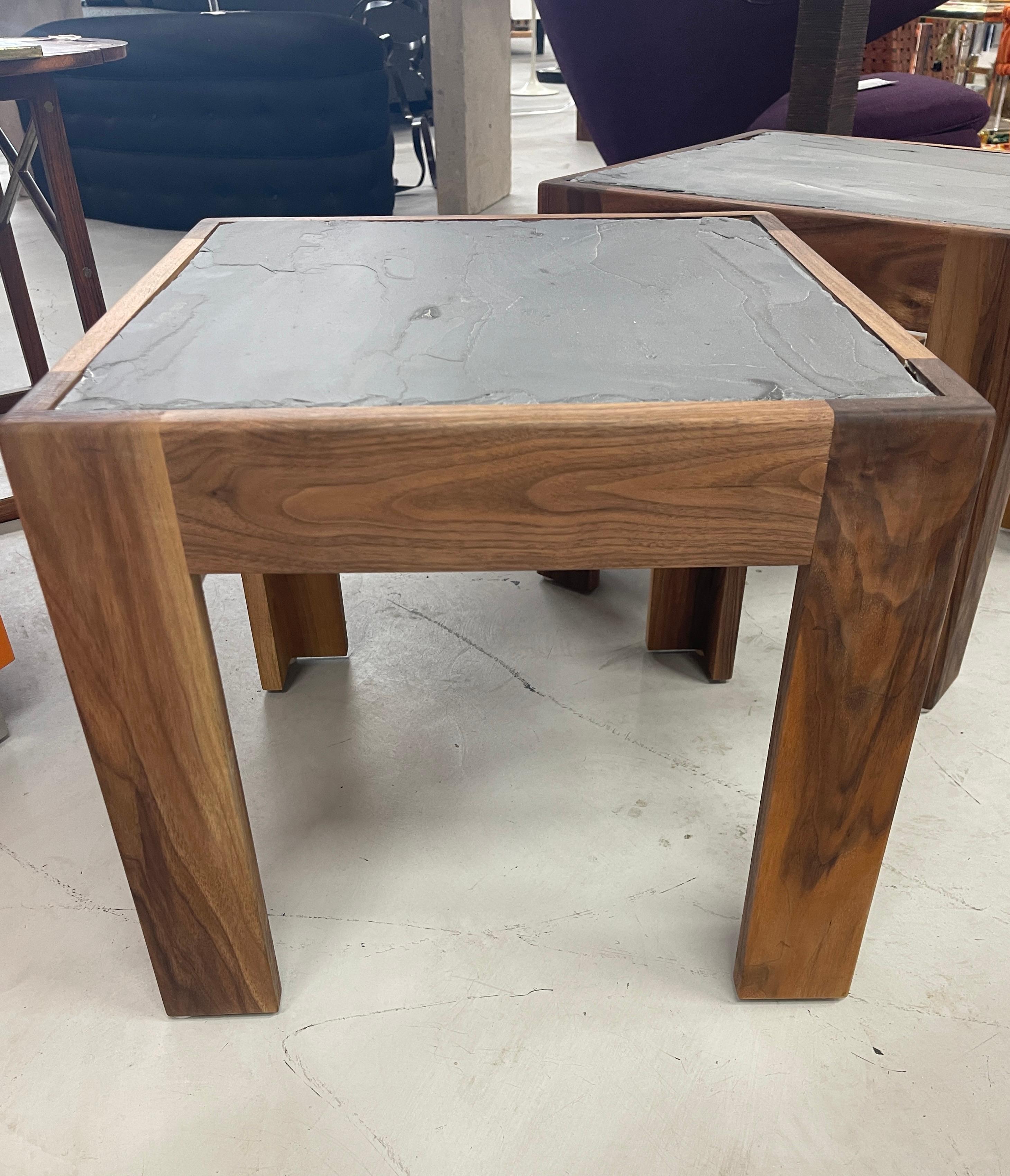 Hand-Crafted Custom Walnut and Slate Tables For Sale