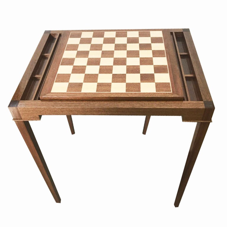 Modern Custom Walnut Game Table with Backgammon and Chess For Sale