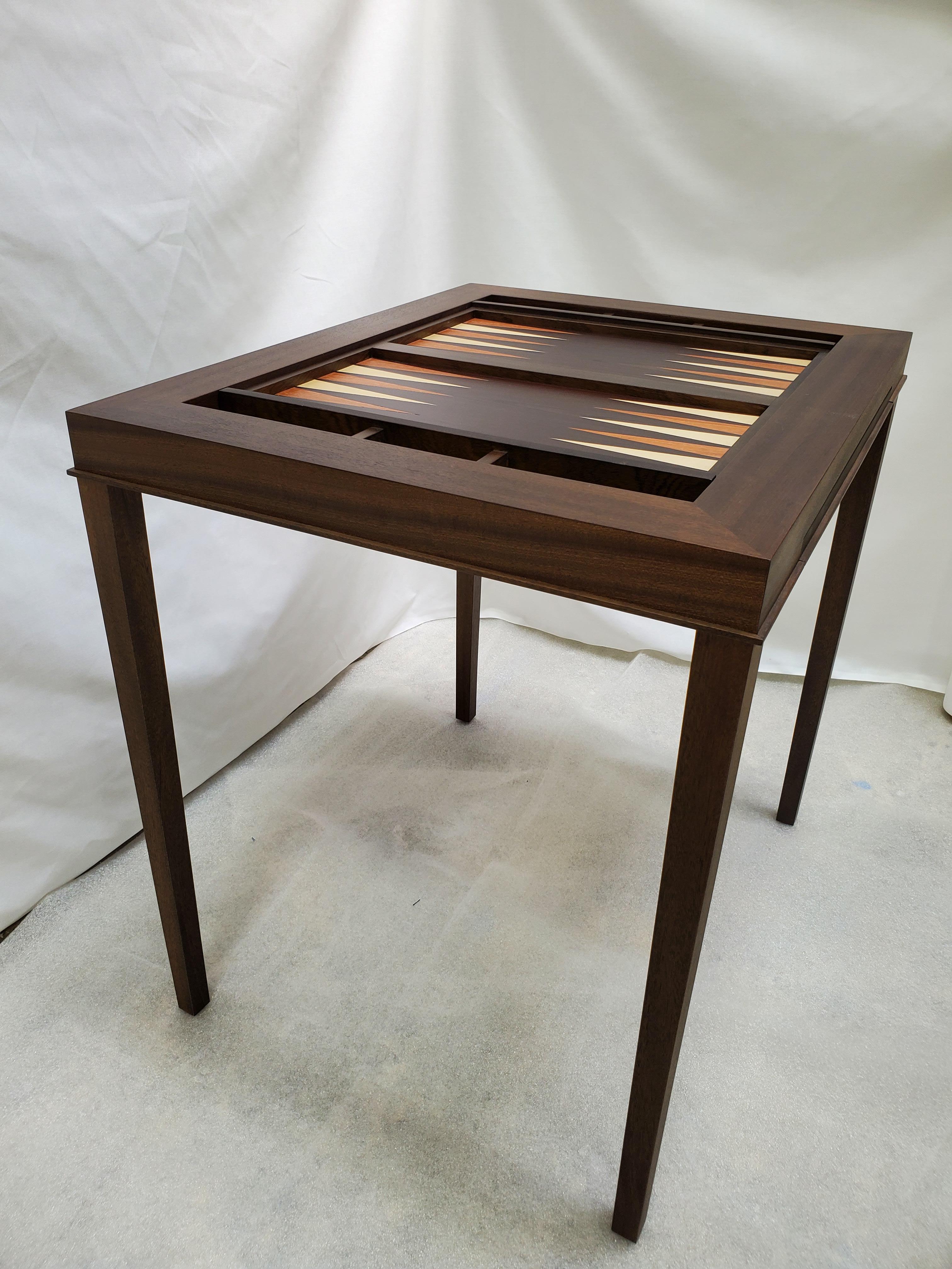 Marquetry Custom Walnut Game Table with Backgammon and Chess Table For Sale