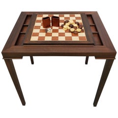 Custom Walnut Game Table with Backgammon and Chess Table