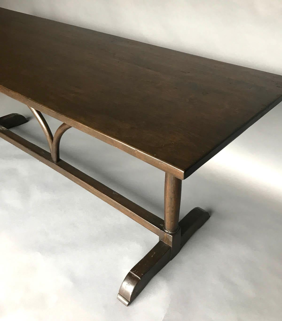 British Colonial Dos Gallos Studio Custom Walnut Desk or Dining Table with Wishbone Stretcher For Sale