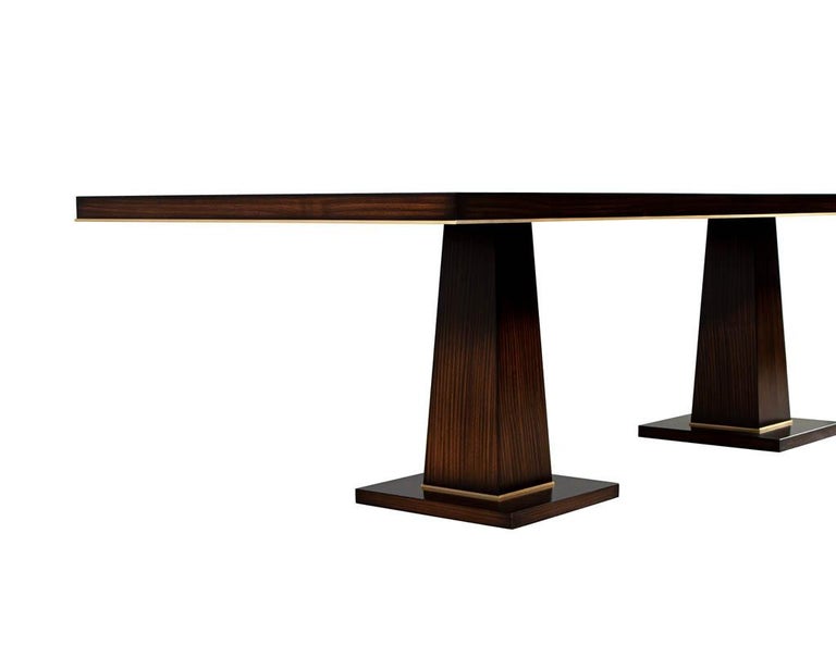 Custom Walnut Dining Table with Brass Details For Sale at 1stDibs