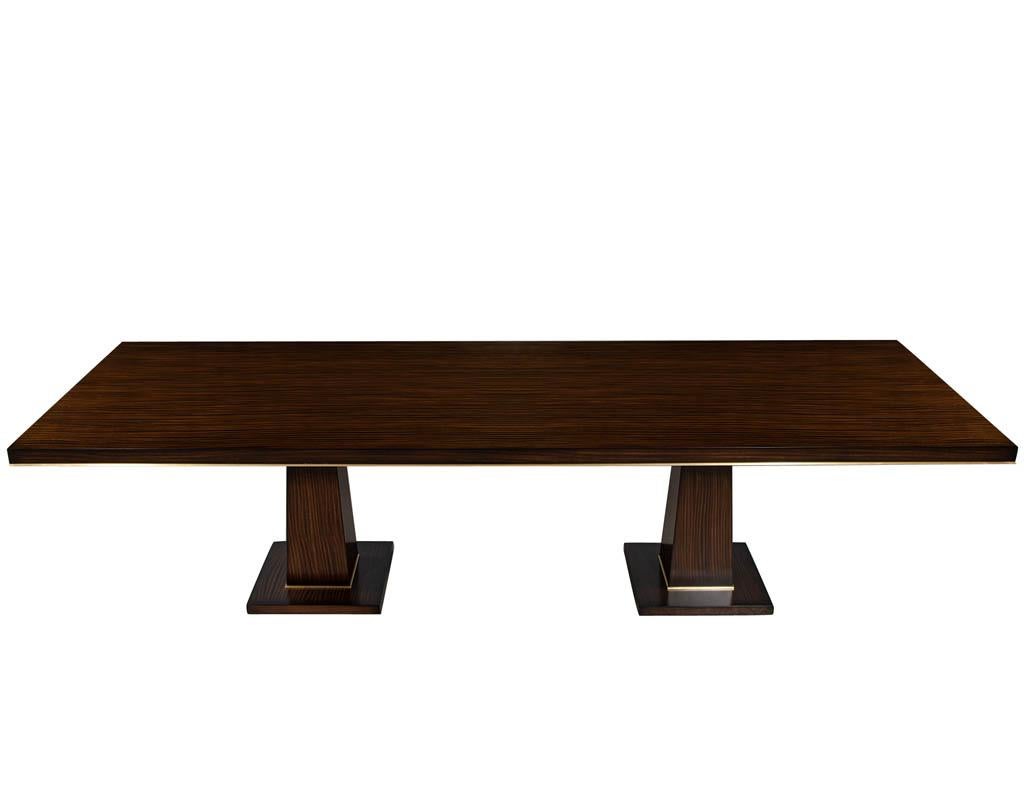 Modern Custom Walnut Dining Table with Brass Details For Sale