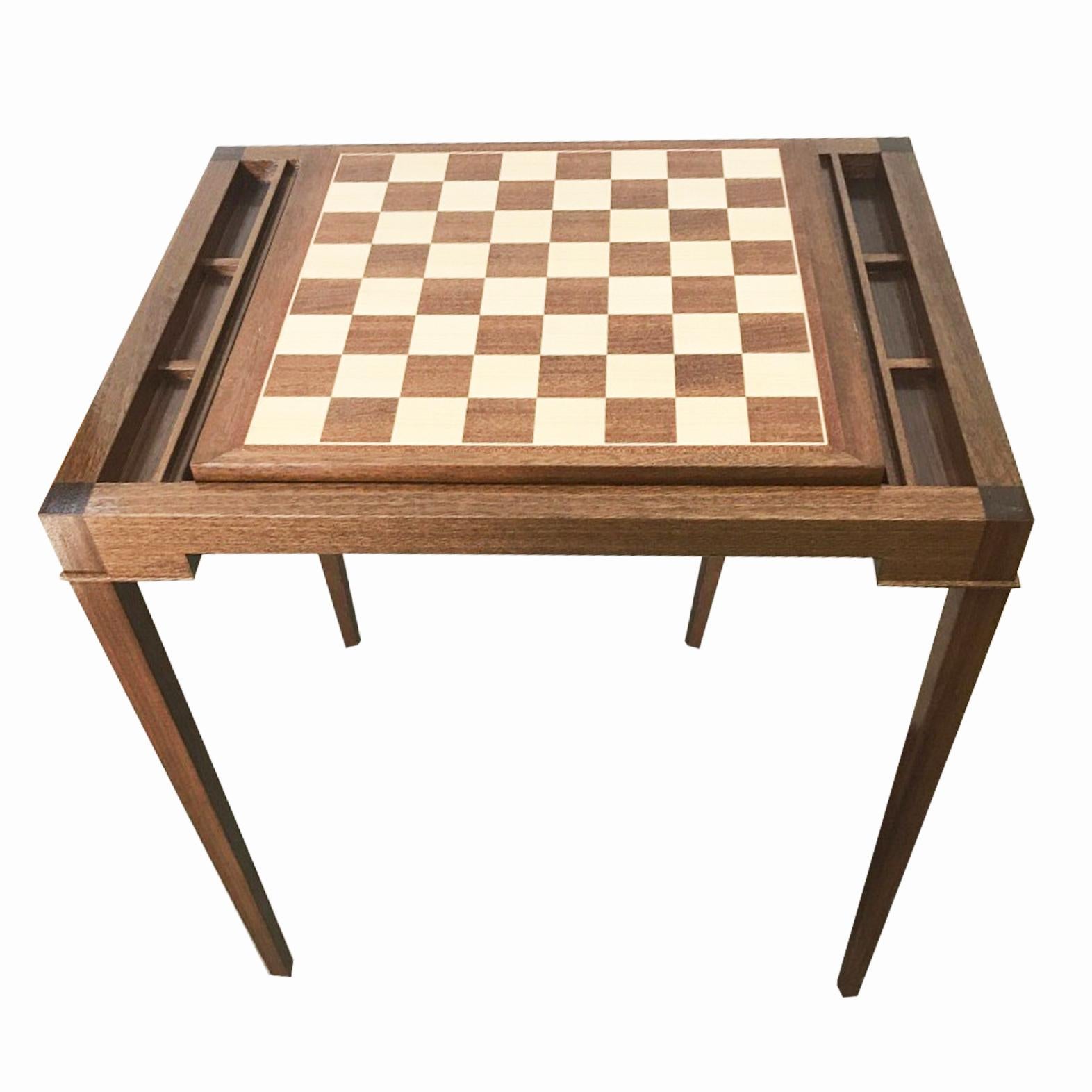 Modern Custom Walnut Game Table with Backgammon and Chess For Sale