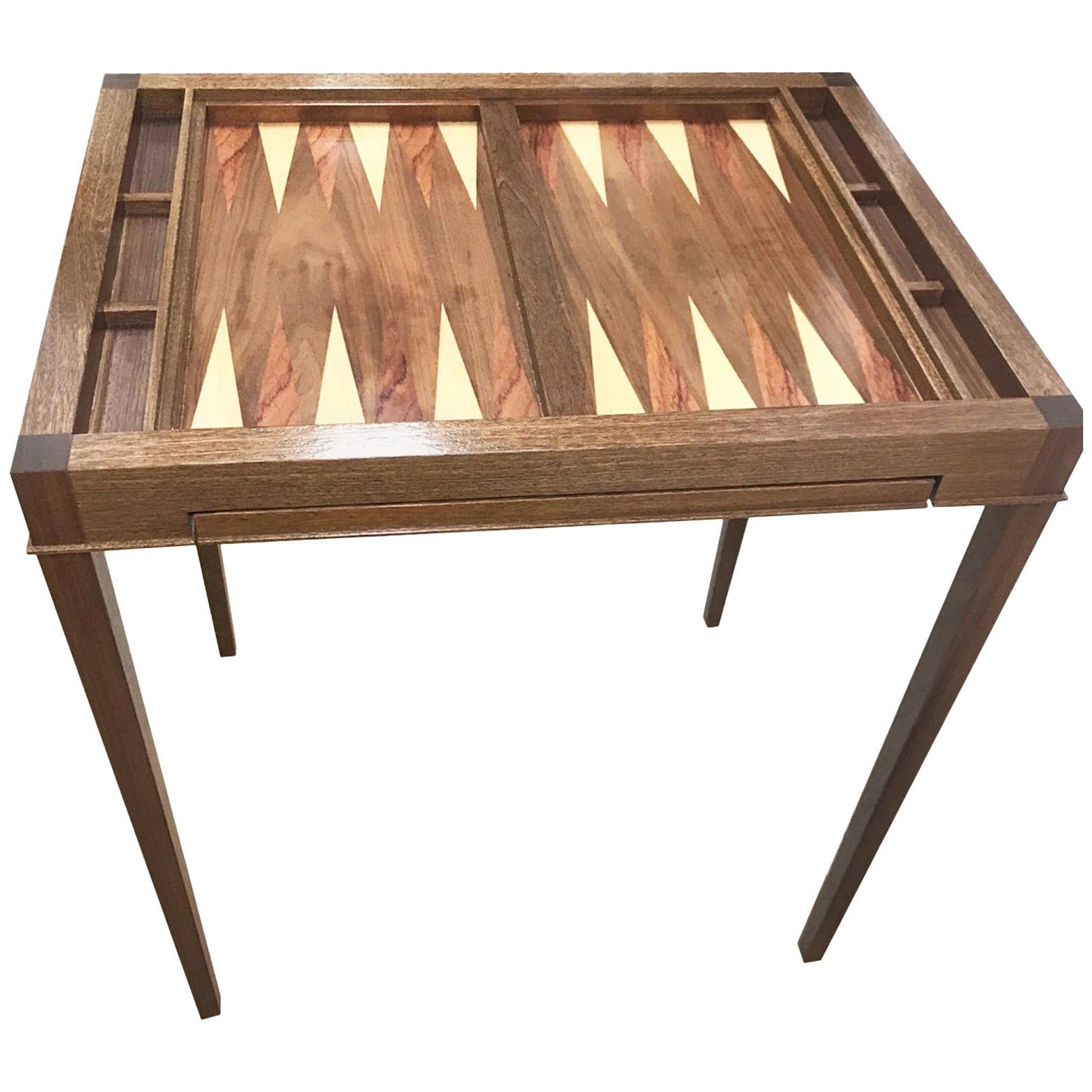 Custom Walnut Game Table with Backgammon and Pull out Chess Top