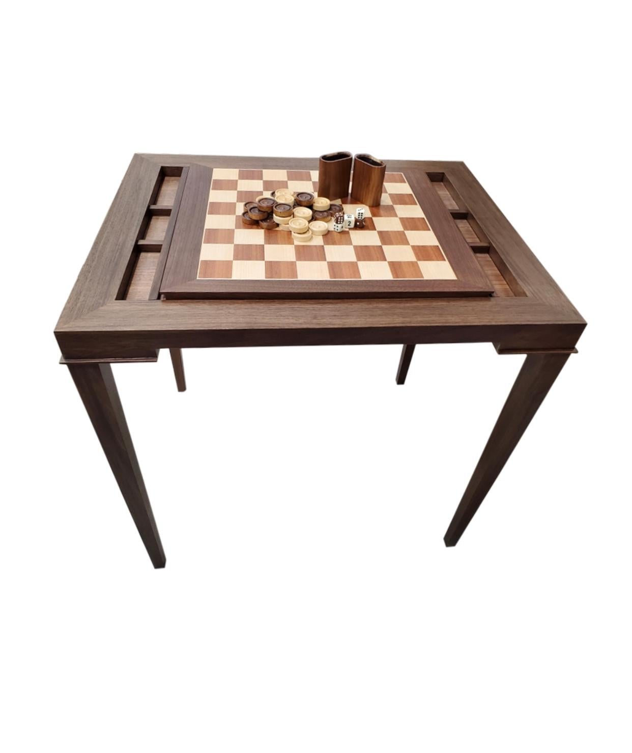 Custom Walnut Game Table with Ebony Backgammon and Chess Table In New Condition For Sale In New York, NY