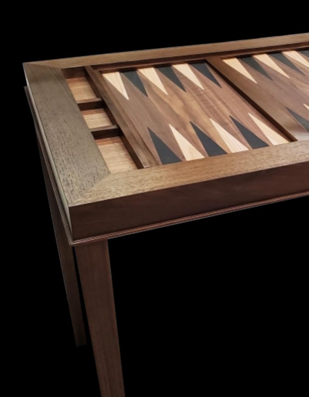 Marquetry Custom Walnut Game Table with Ebony Backgammon and Chess Table