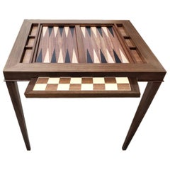 Custom Walnut Game Table with Ebony Backgammon and Chess Table