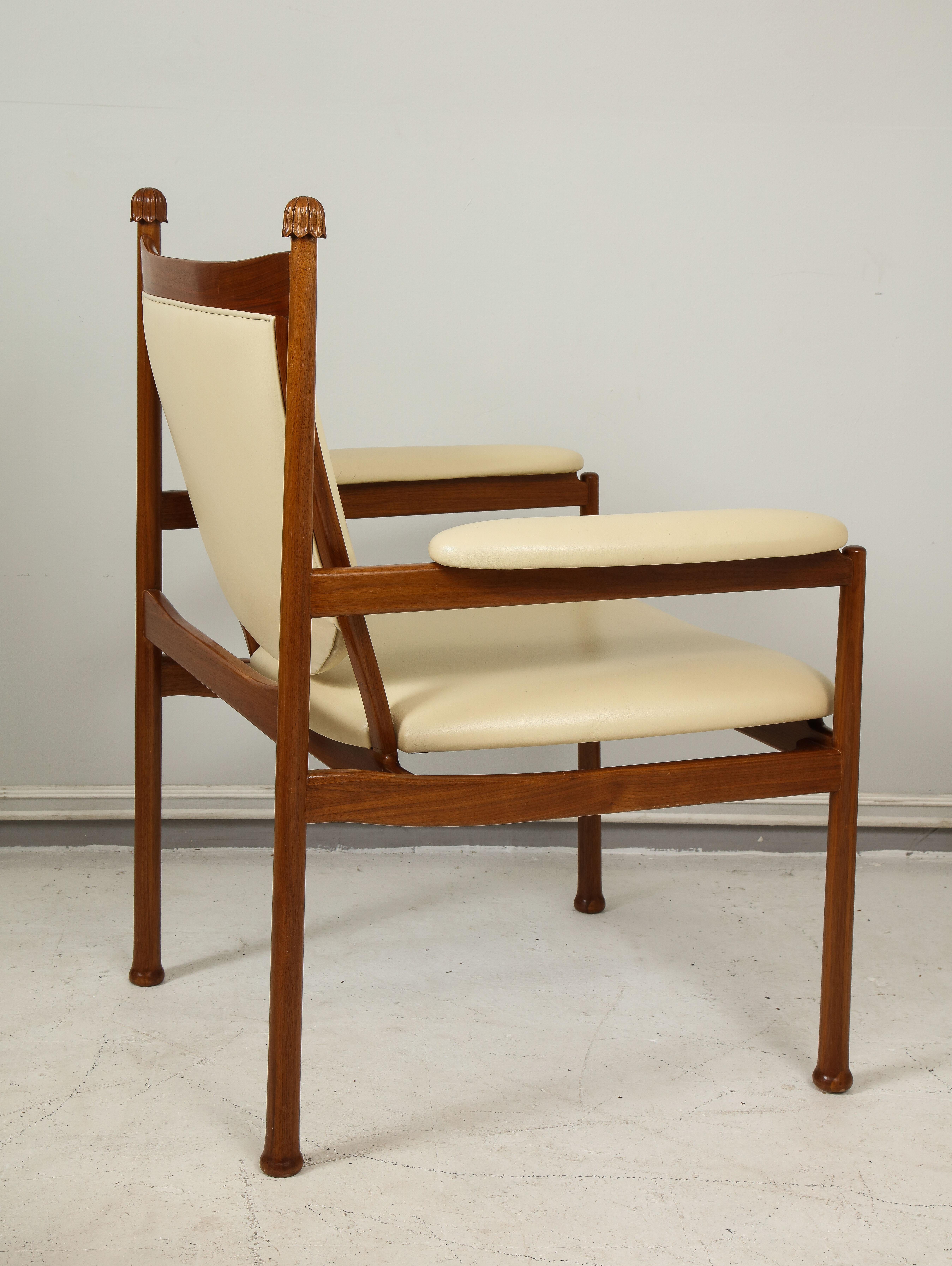 Custom Walnut Marion Armchair/ Lounge Chair Upholstered in Cream Leather For Sale 6