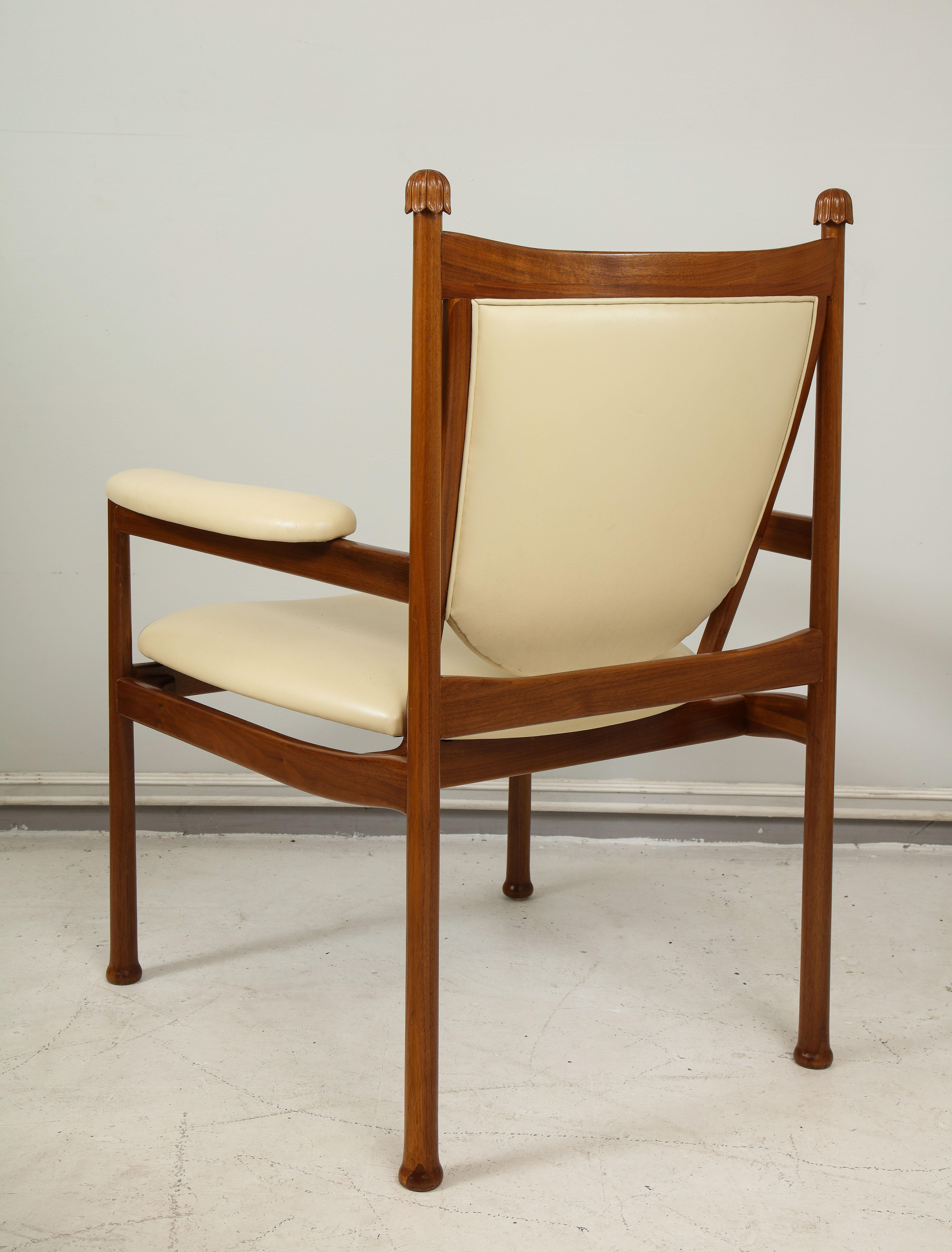 Custom Walnut Marion Armchair/ Lounge Chair Upholstered in Cream Leather In New Condition For Sale In New York, NY