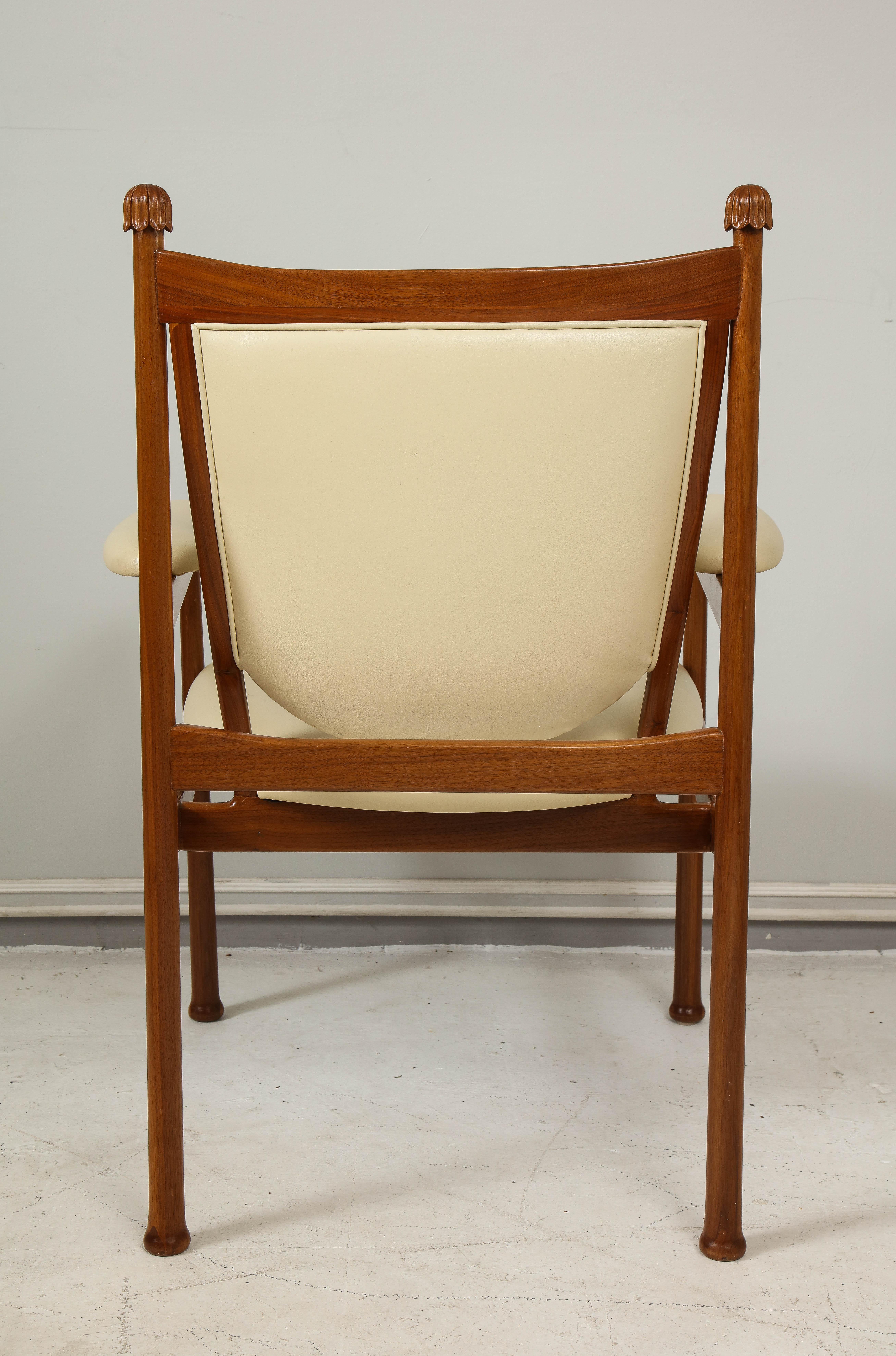 Contemporary Custom Walnut Marion Armchair/ Lounge Chair Upholstered in Cream Leather For Sale