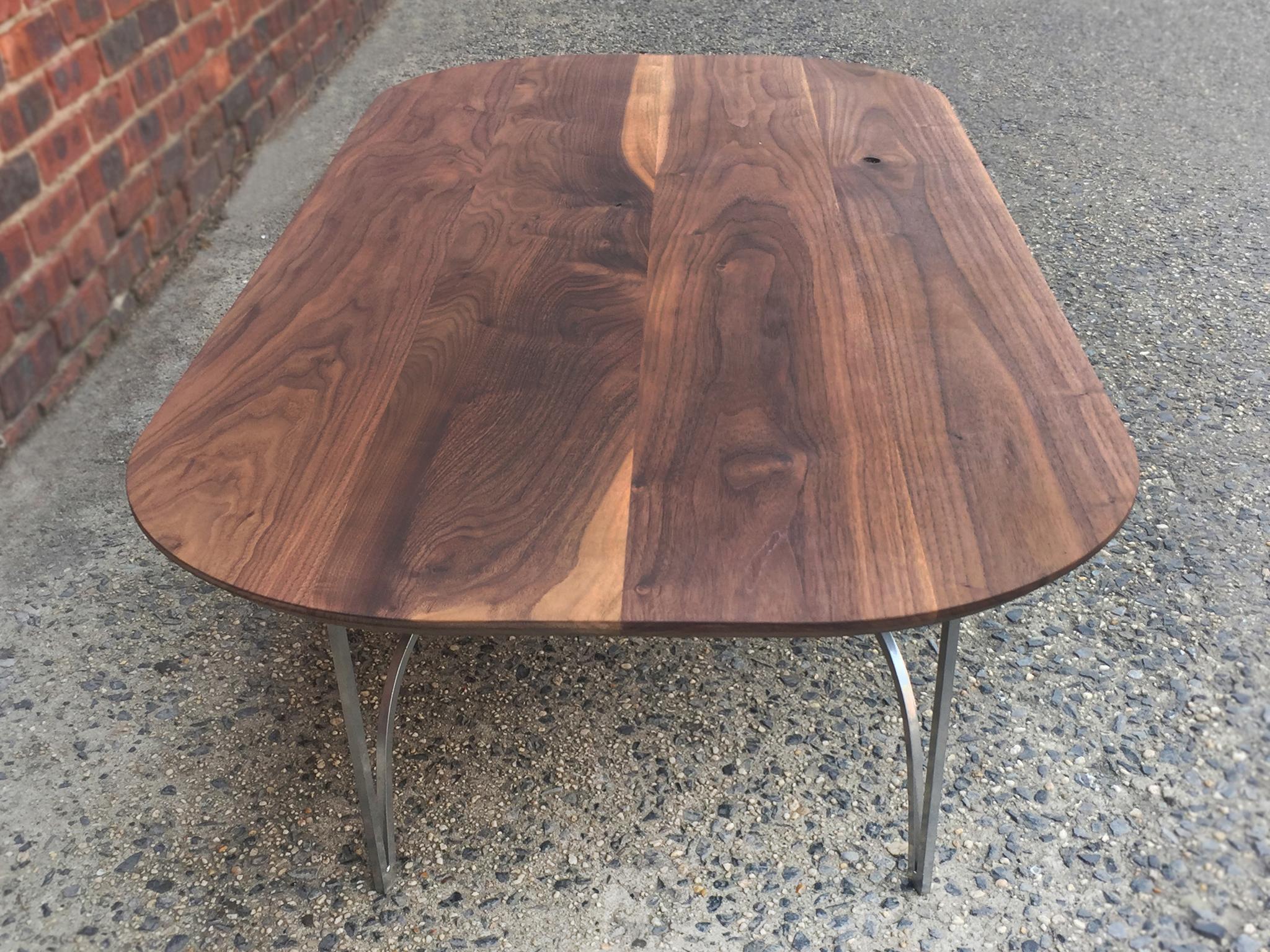 Mid-Century Modern Custom Walnut and Metal Racetrack Coffee Table For Sale