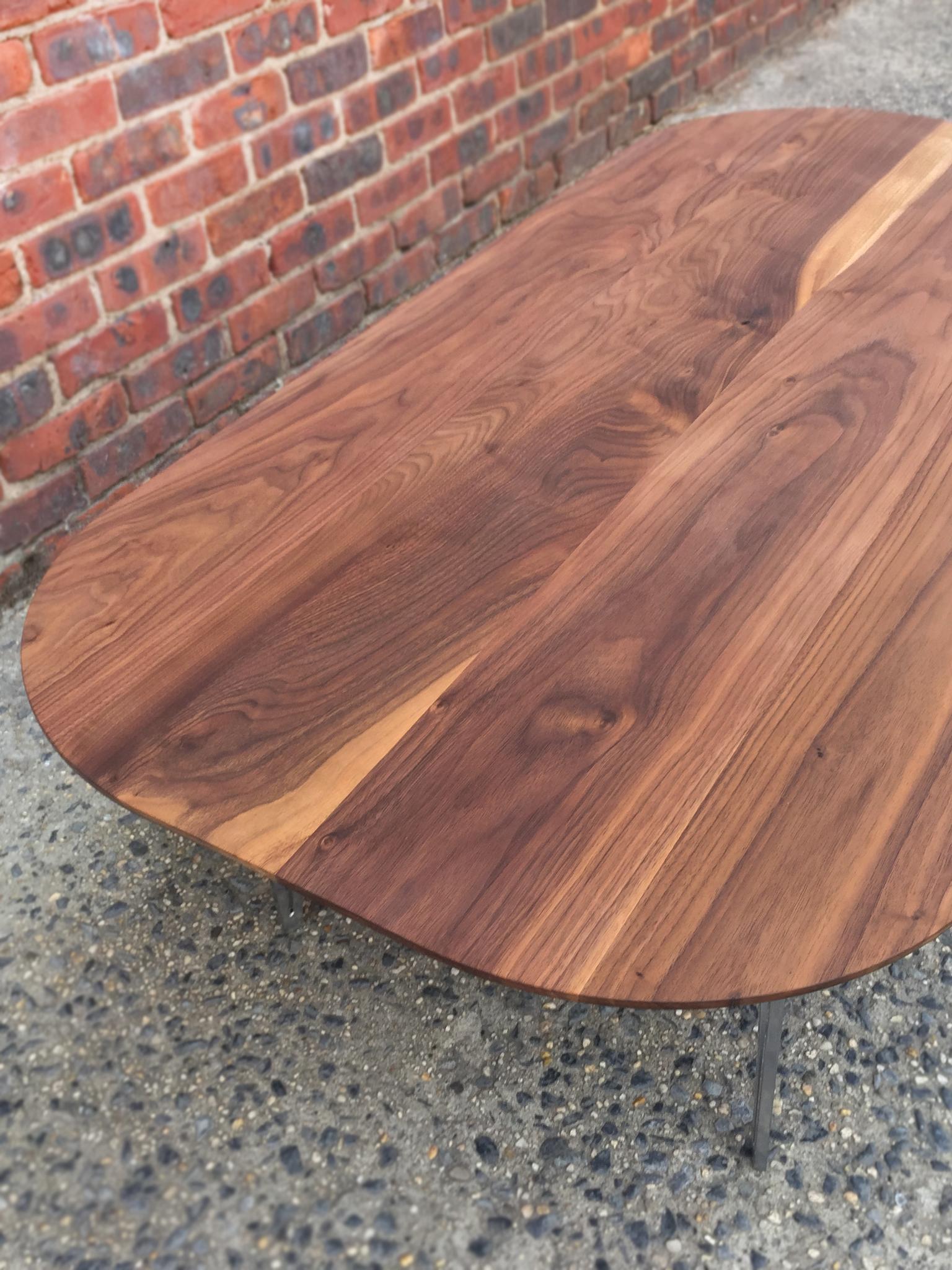 Powder-Coated Custom Walnut and Metal Racetrack Coffee Table For Sale