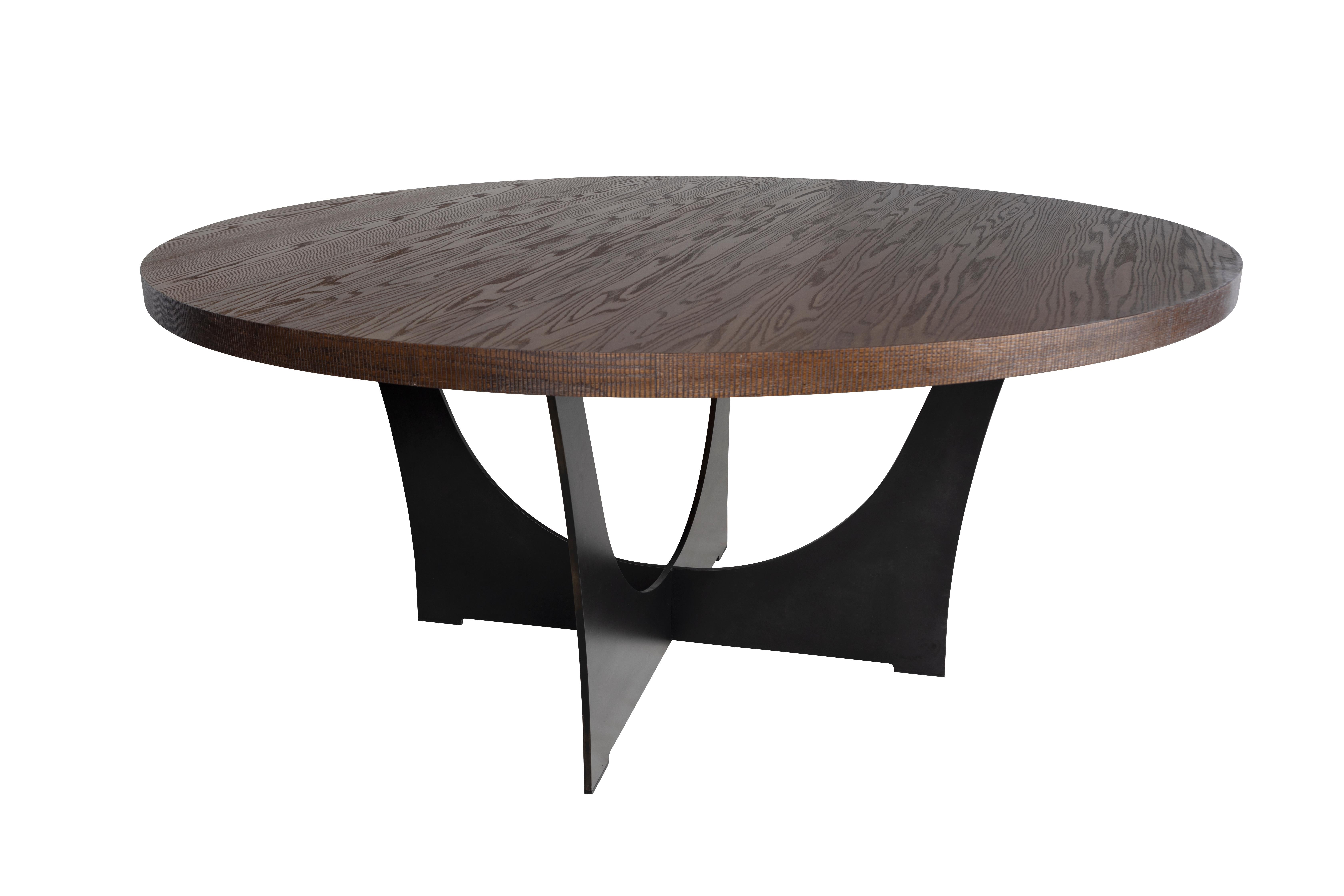 Organic Modern Custom Walnut on Oak Dining Table with Distressed 