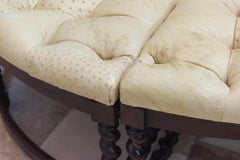 Custom Walnut Ottoman Set in Cream Ostrich Upholstery, Four-Piece Swivel Design