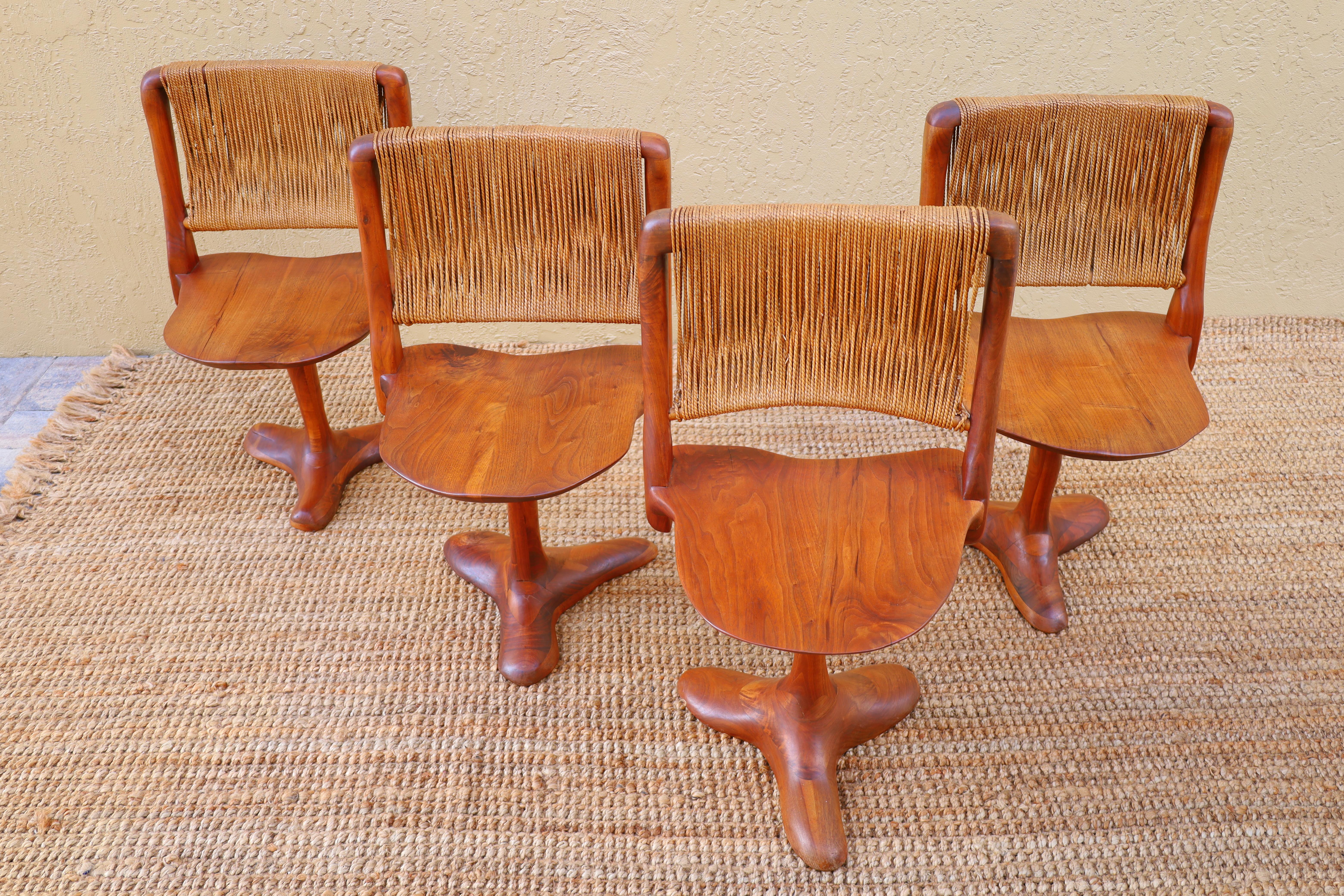 Custom Walnut Trestle Dining Table & Sculptural Chair Set by Richard Rothbard For Sale 3