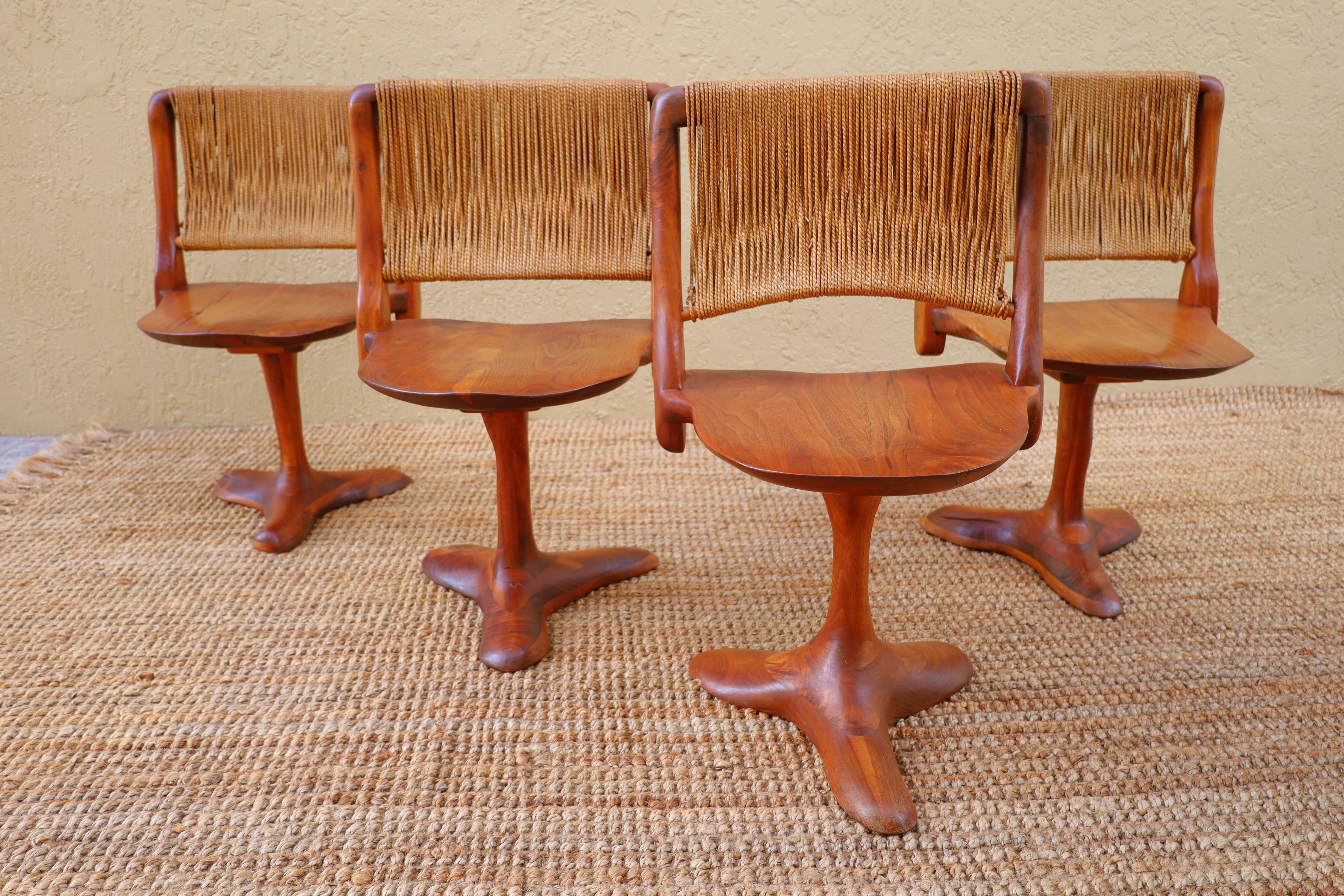 Custom Walnut Trestle Dining Table & Sculptural Chair Set by Richard Rothbard For Sale 4