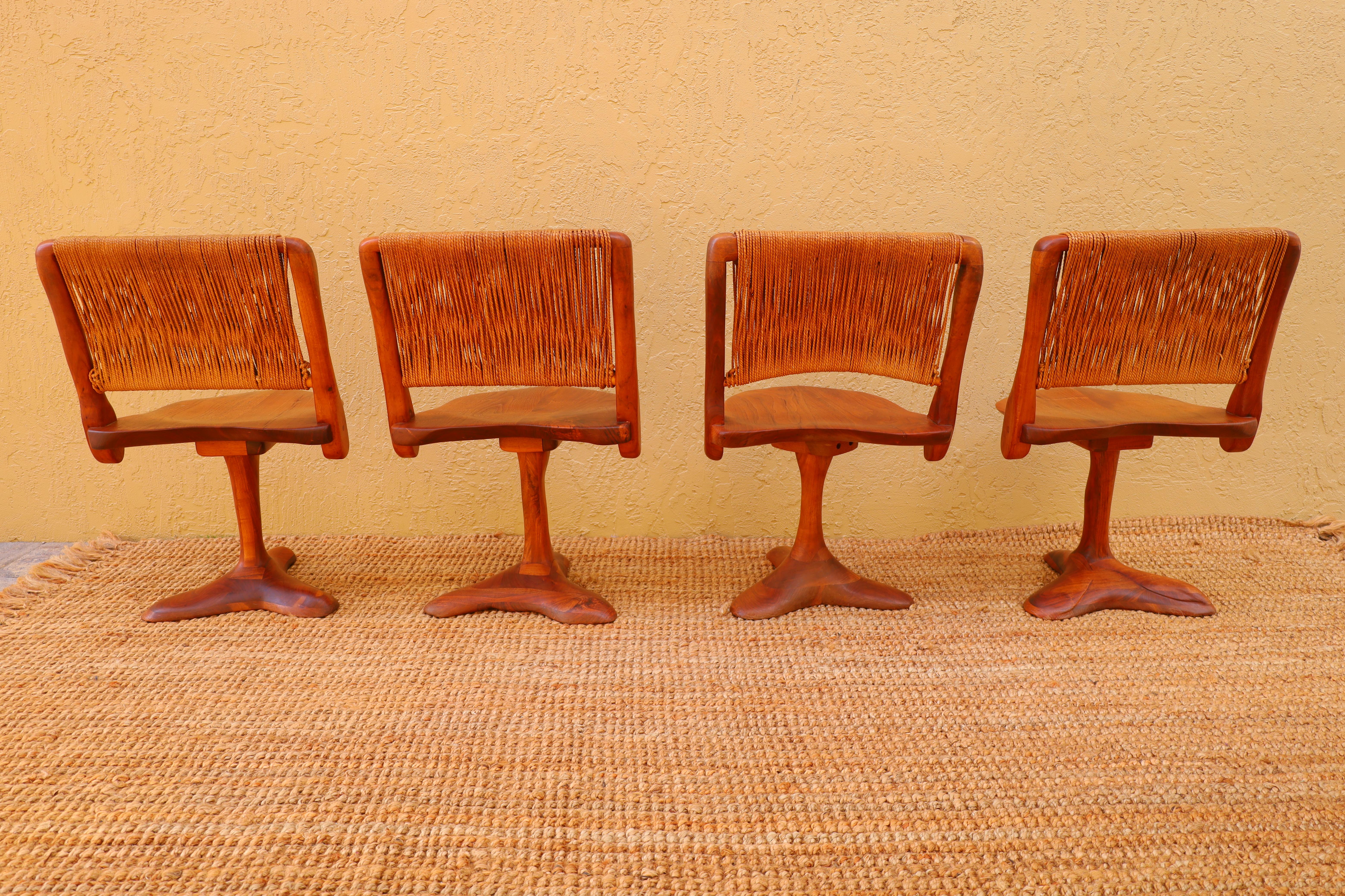 Custom Walnut Trestle Dining Table & Sculptural Chair Set by Richard Rothbard For Sale 5
