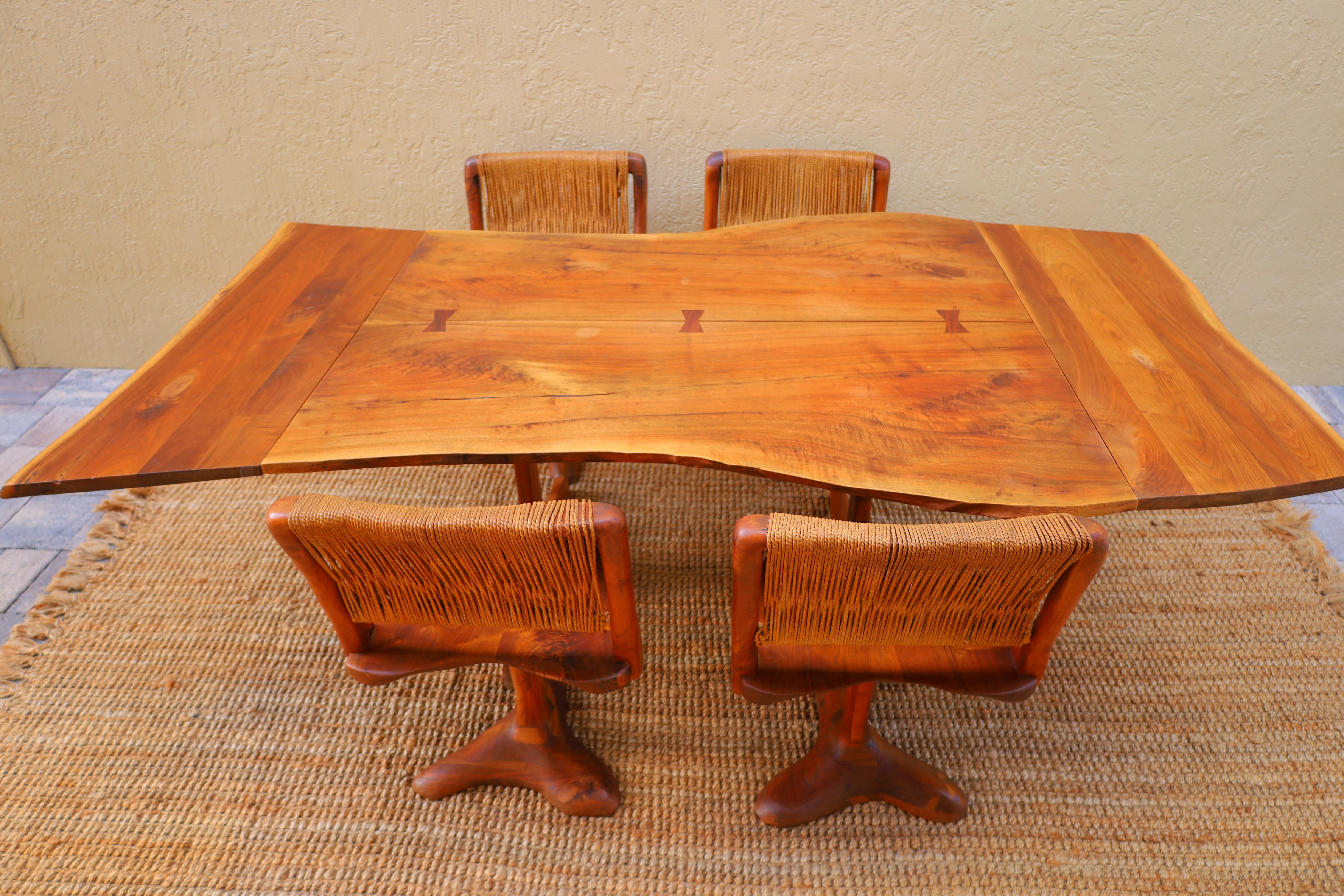 American Craftsman Custom Walnut Trestle Dining Table & Sculptural Chair Set by Richard Rothbard For Sale