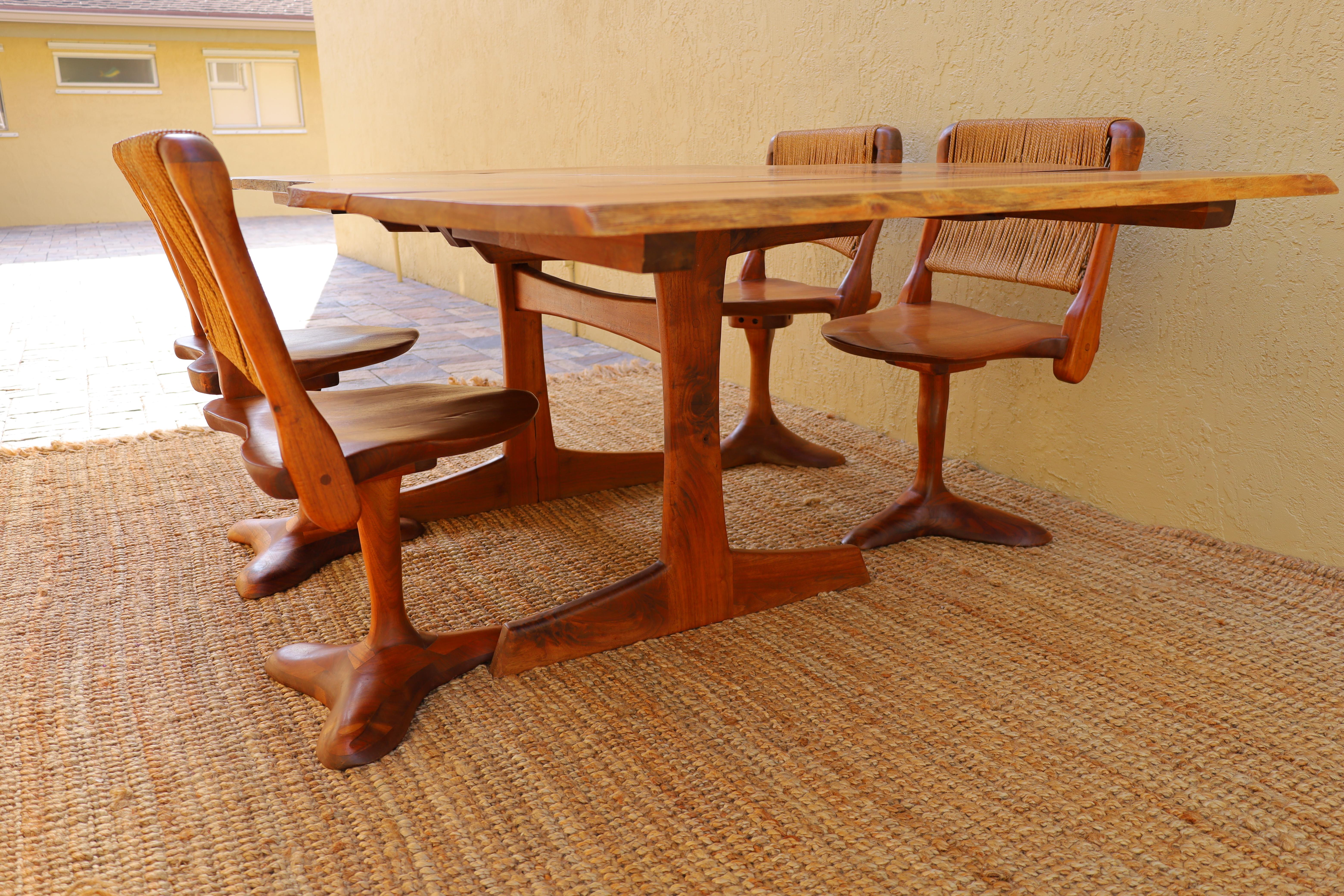Late 20th Century Custom Walnut Trestle Dining Table & Sculptural Chair Set by Richard Rothbard For Sale