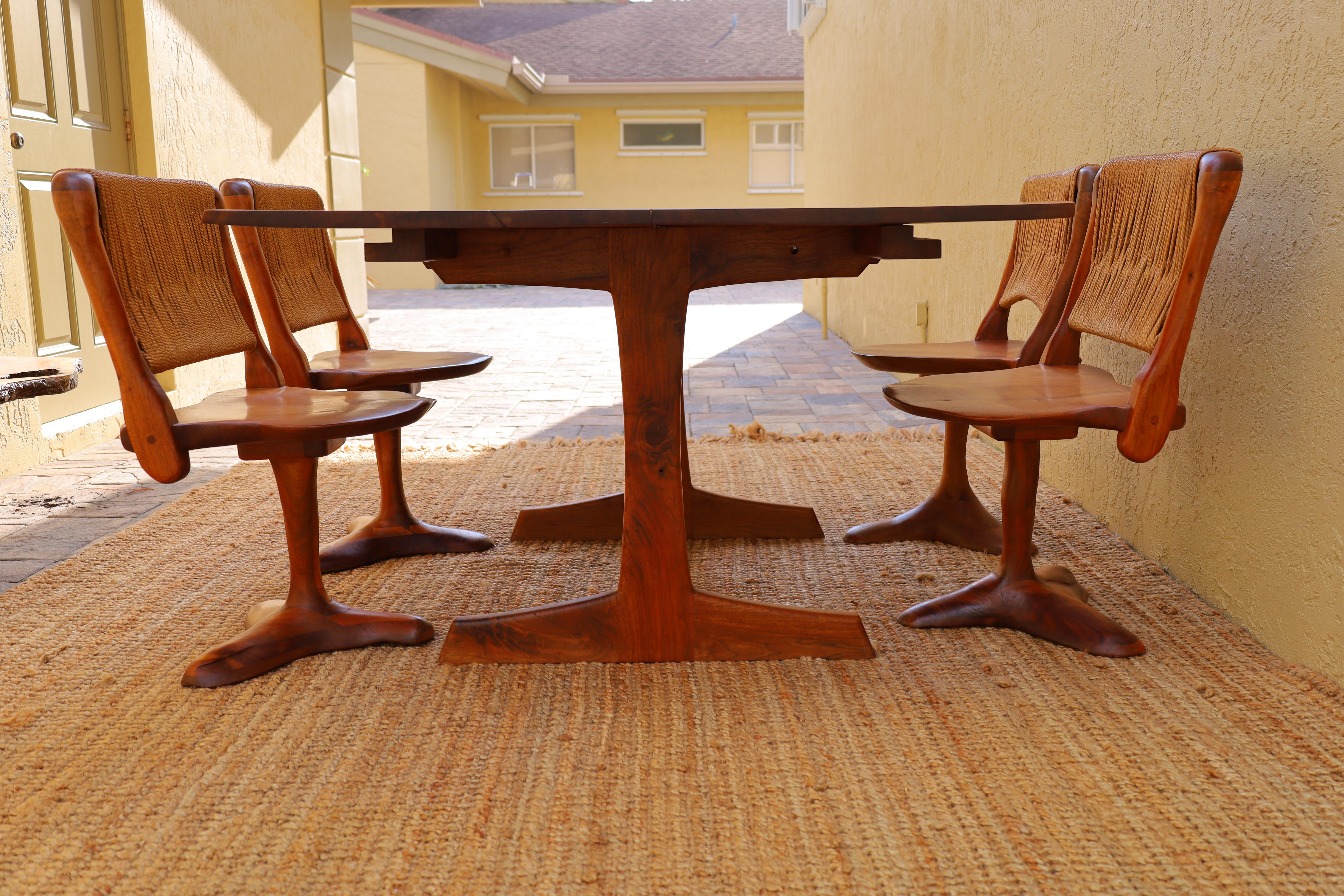 Rush Custom Walnut Trestle Dining Table & Sculptural Chair Set by Richard Rothbard For Sale