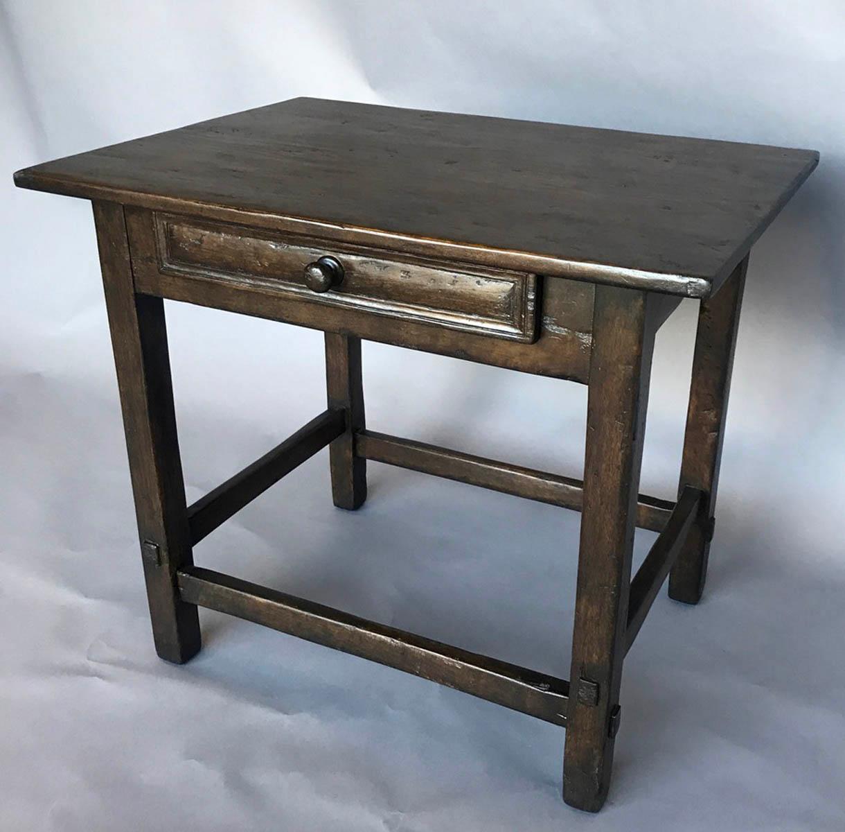 Rustic Dos Gallos Custom Walnut Side Table with Drawer For Sale