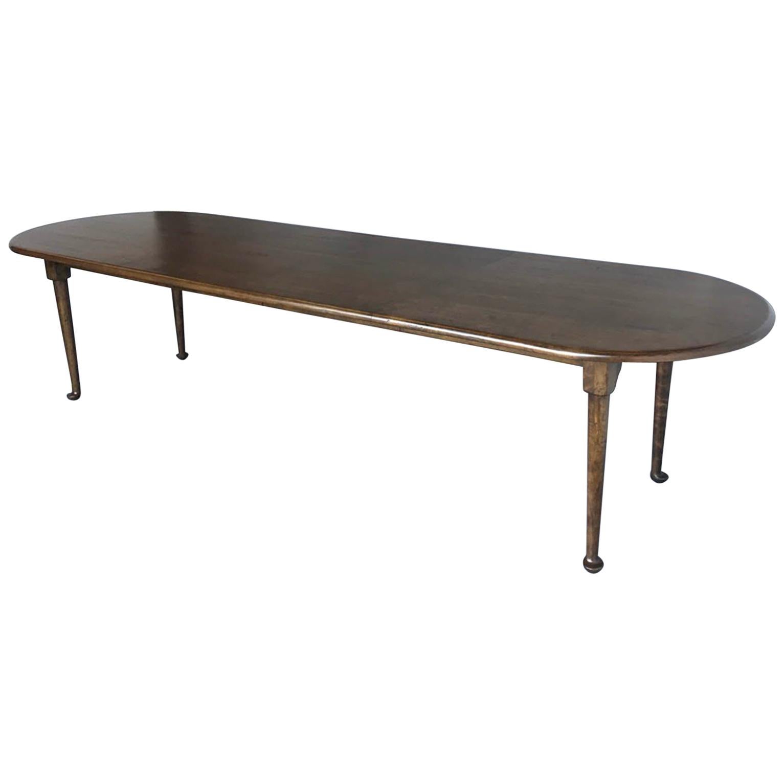 Dos Gallos Studio Custom Walnut Wood Queen Anne Table with Extension Leaves For Sale