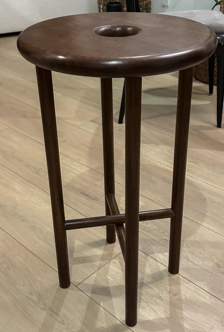 Custom Walnut Wood Round Bar Stools by Adesso Imports For Sale at 1stDibs