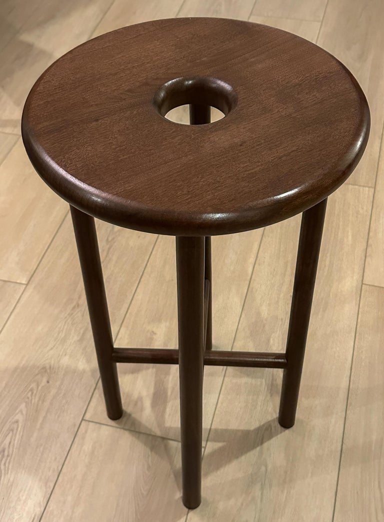 Custom Walnut Wood Round Bar Stools by Adesso Imports For Sale at 1stDibs