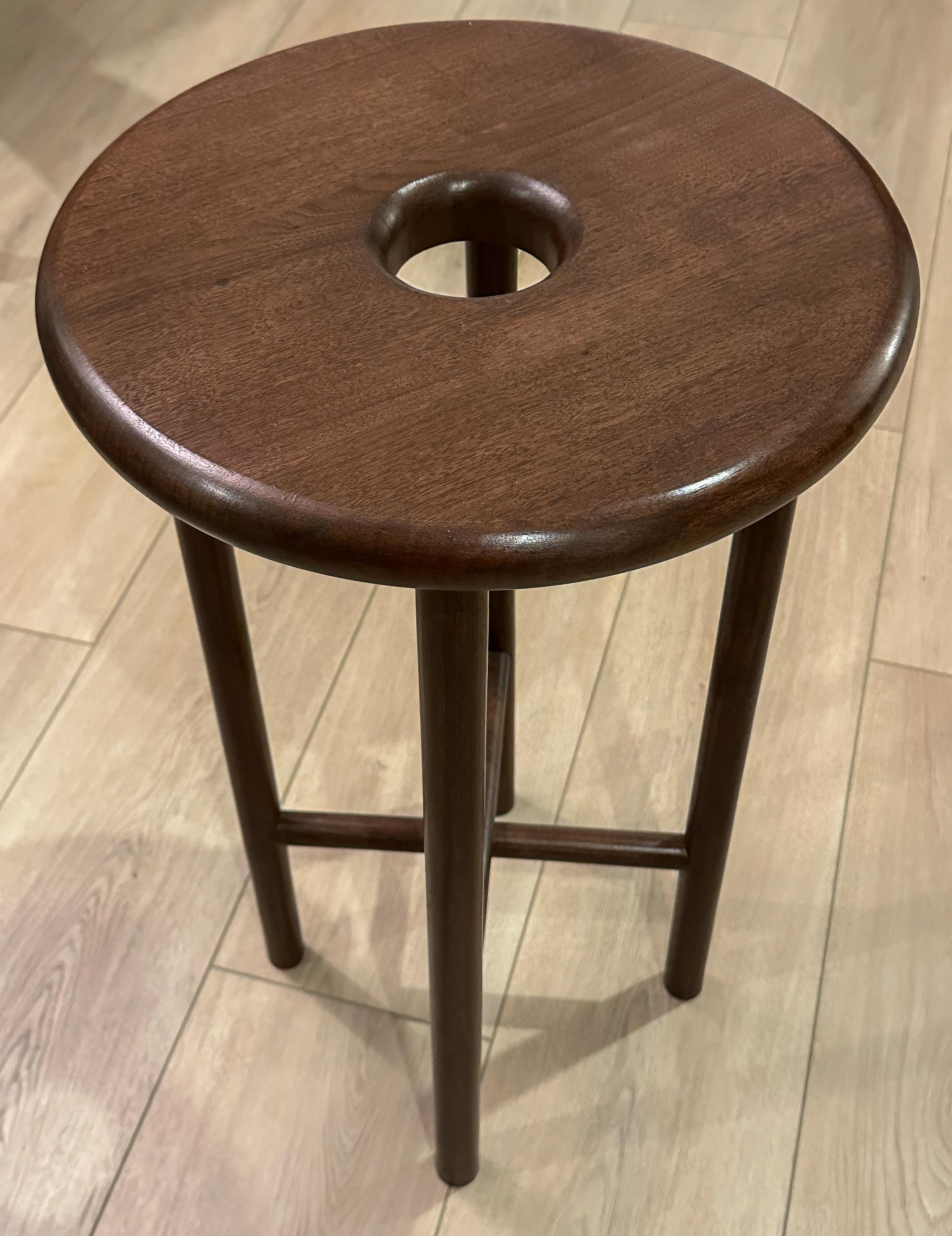 Custom Walnut Wood Round Bar Stools by Adesso Imports For Sale 2