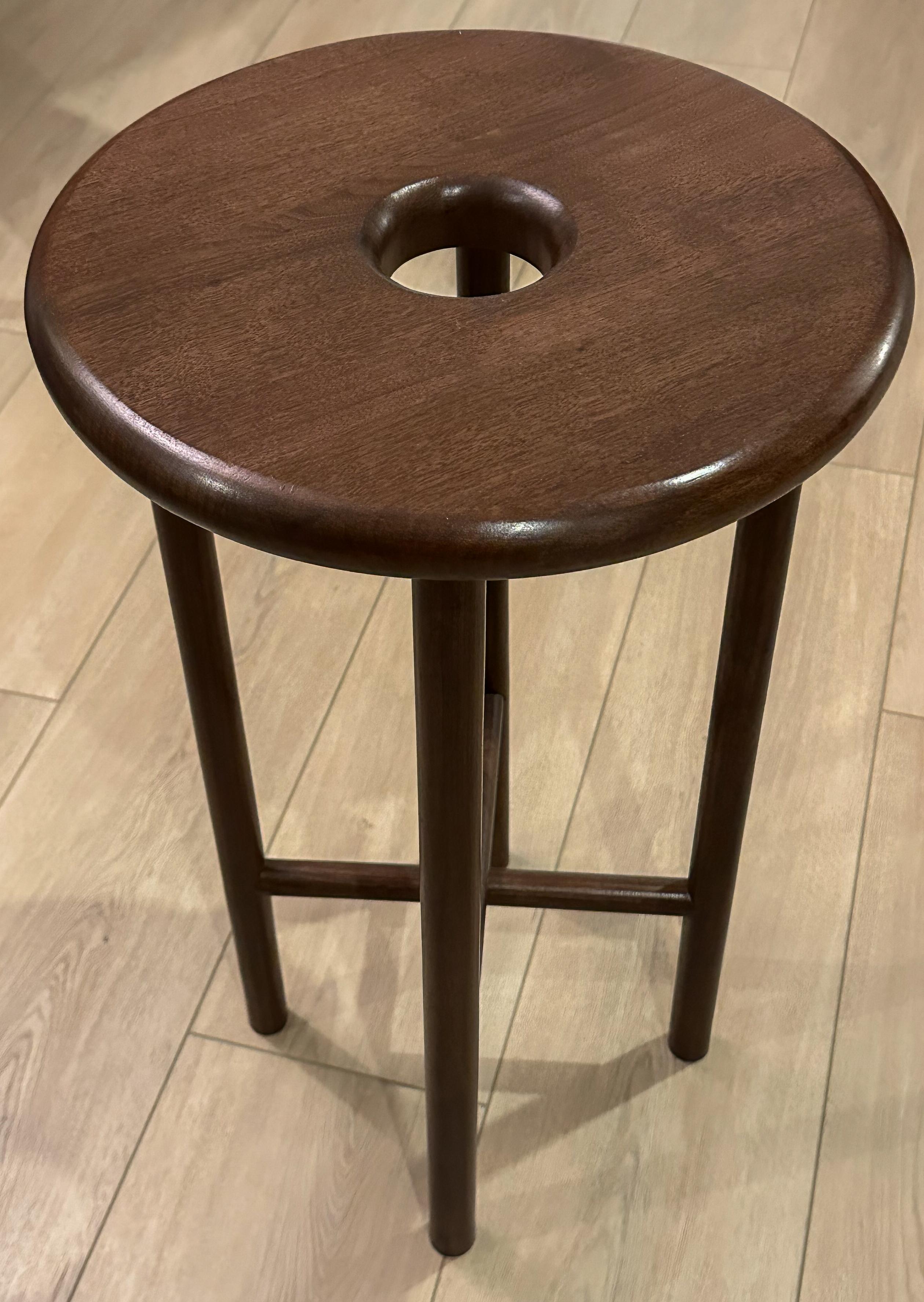 Custom Walnut Wood Round Bar Stools by Adesso Imports For Sale 3