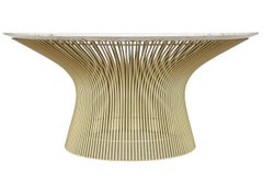Custom Warren Platner for Knoll Round Travertine Marble Cocktail Table in Beige
