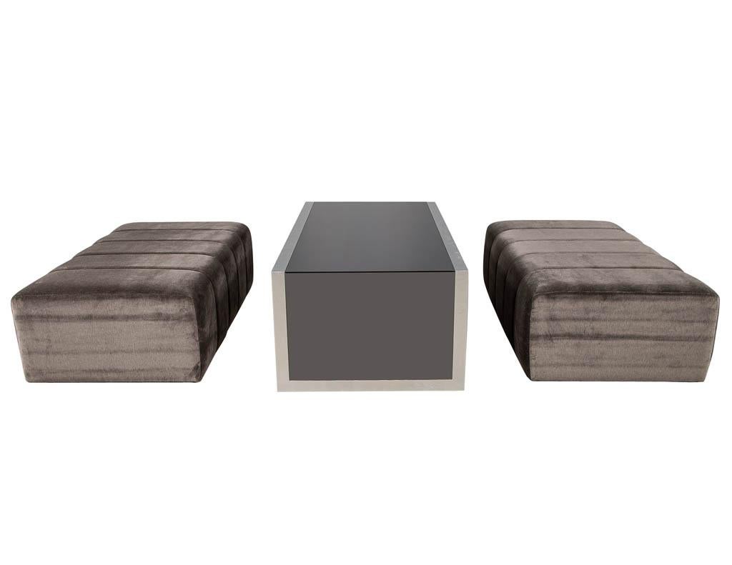Modern Custom Waterfall Coffee Table with Pullout Ottomans For Sale