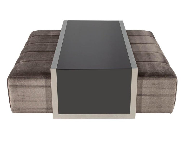 Custom Waterfall Coffee Table with Pullout Ottomans For Sale at 1stDibs