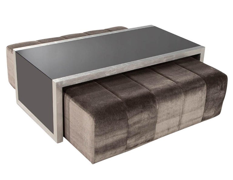 Custom Waterfall Coffee Table with Pullout Ottomans For Sale at 1stDibs