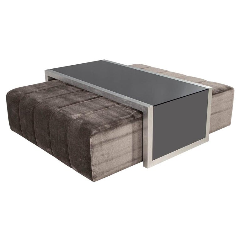 Custom Waterfall Coffee Table with Pullout Ottomans For Sale at 1stDibs