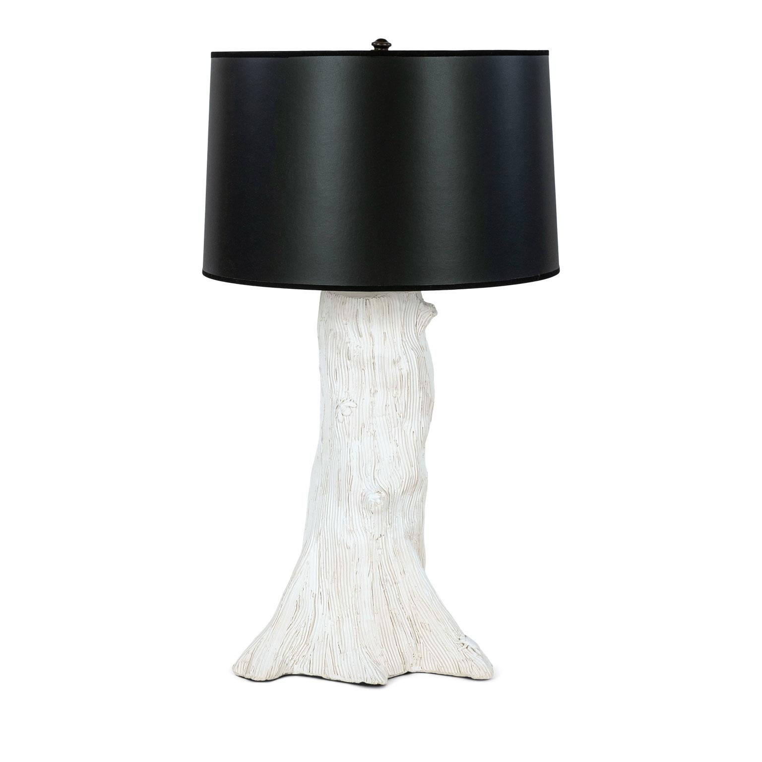 Organic Modern Custom White 'Faux Bois' Ceramic Lamp