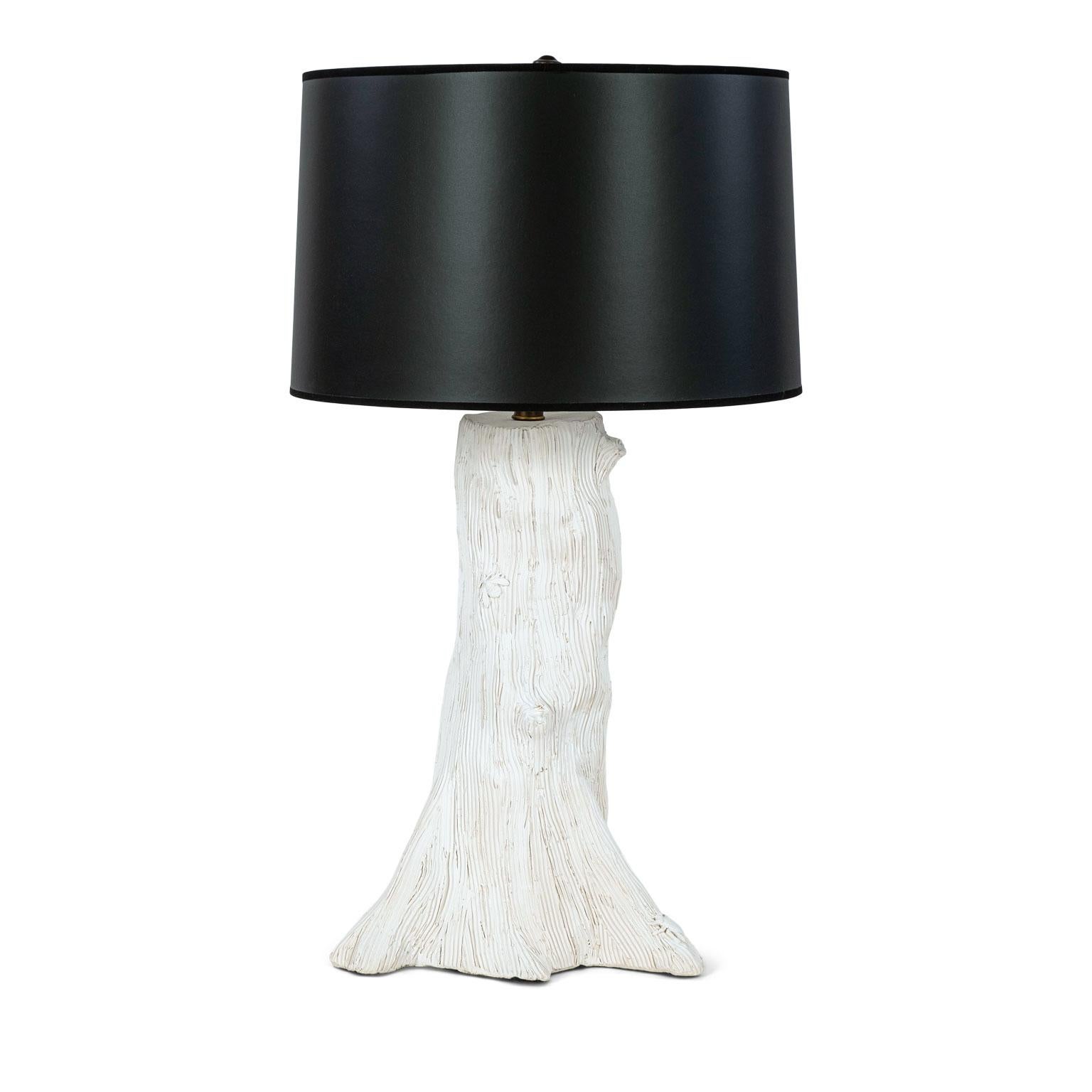 Hand-Crafted Custom White 'Faux Bois' Ceramic Lamp